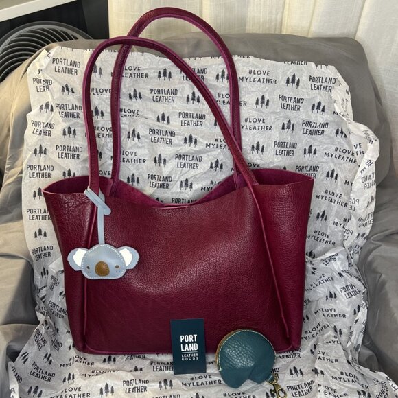 Portland Leather Handbags - Portland Leather, Verona Tote, Large, Orchid w/Key Chain & Koala Bag Charm